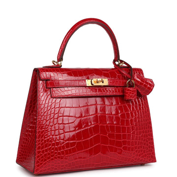 Hermes Kelly 25 Sellier Braise Shiny Alligator MiESiESippiensis Gold Hardware