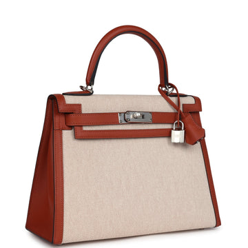 Hermes Kelly Sellier 28 Cuivre Swift and ESru Toile H Palladium Hardware