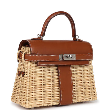 New Hermes Mini Picnic Kelly 20 Fauve Barenia Palladium Hardware