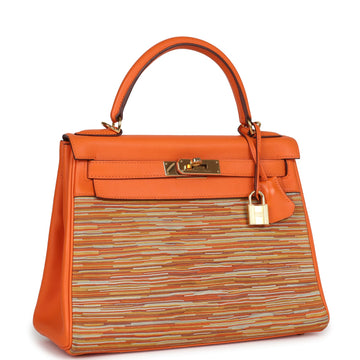 New Hermes Kelly Retourne 28 Vibrato Orange Evercalf Gold Hardware
