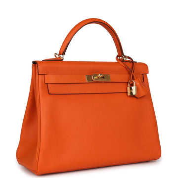 New Hermes Kelly Retourne 32 Orange H Epsom Gold Hardware