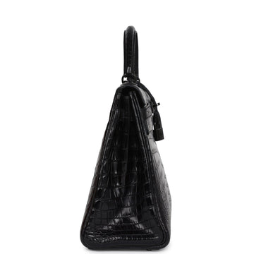 New Hermes Kelly Retourne 32 SO Black Matte Niloticus Crocodile Black Hardware