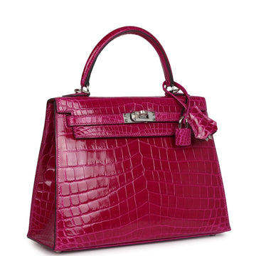 Hermes Kelly Sellier 25 Rose Pourpre Shiny Niloticus Crocodile Palladium Hardware
