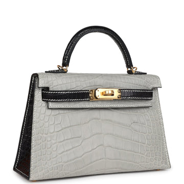 Hermes SpESial Order (HES) Kelly Sellier 20 Gris Perle and Black Matte Alligator Gold Hardware