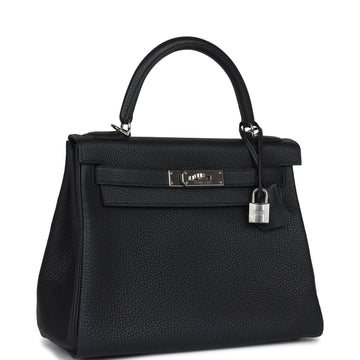 New Hermes Kelly Retourne 28 Black Togo Palladium Hardware