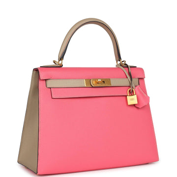 Hermes SpESial Order (HES) Kelly Sellier 28 Rose Azalee and Trench Epsom Epsom Brushed Gold Hardware