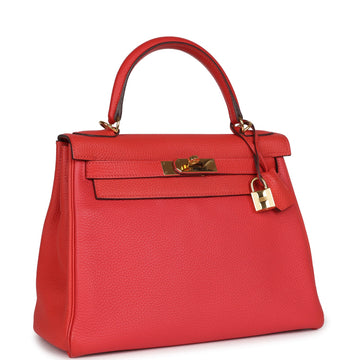 New Hermes Kelly Retourne 28 Rouge Pivoine Togo Gold Hardware