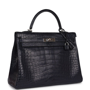 Hermes Kelly Retourne 35 Bleu Indigo Matte Alligator Palladium Hardware