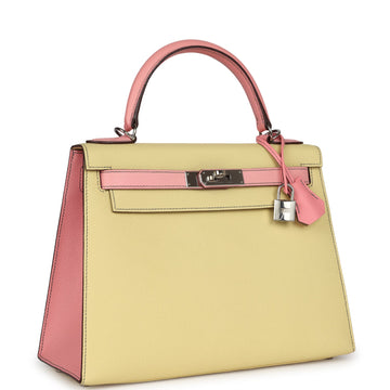 New Hermes SpESial Order (HES) Kelly Sellier 28 Rose Confetti and Jaune PouESin Epsom Palladium Hardware