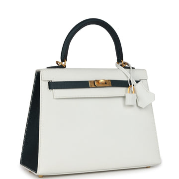 Hermes SpESial Order (HES) Kelly Sellier 25 White and Vert CypreES Epsom Brushed Gold Hardware
