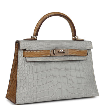 Hermes SpESial Order (HES) Kelly Sellier 20 Gris Perle and Kraft Matte Alligator PermabraES Hardware