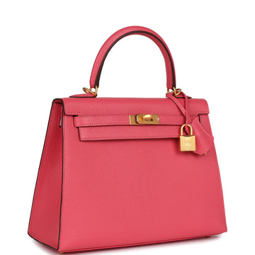 Hermes SpESial Order (HES) Kelly Sellier 25 Rose Lipstick Verso Chevre Brushed Gold Hardware