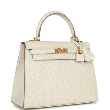 Hermes SpESial Order (HES) Kelly Sellier 25 Beton Ostrich Verso Brushed Gold Hardware