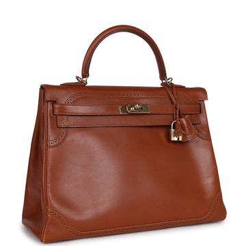 Hermes Ghillies Kelly Retourne 35 Fauve Tadelakt PermabraES Hardware
