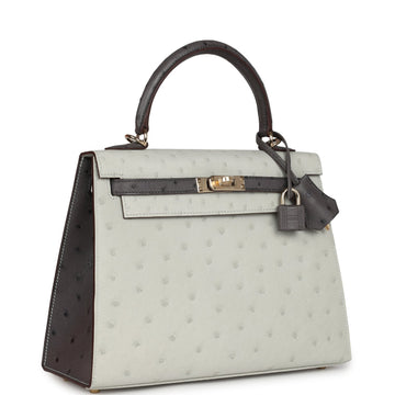 Hermes SpESial Order (HES) Kelly Sellier 25 Gris Perle and Graphite Ostrich PermabraES Hardware