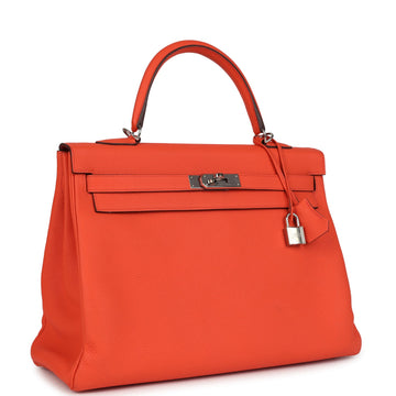 New Hermes Kelly Retourne 35 Orange Poppy Togo Palladium Hardware