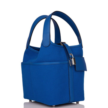 Hermes Picotin Cargo 18 Bleu France Swift and Toile Canvas Palladium Hardware