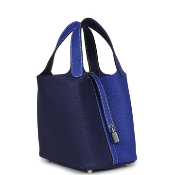 Hermes Picotin Lock 18 Casaque Bleu Encre and Bleu ElEStric Clemence Palladium Hardware