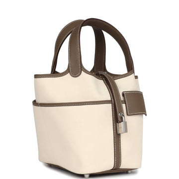 Hermes Picotin Cargo 18 ESru Toile Canvas and Etoupe Swift Palladium Hardware