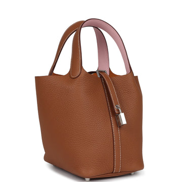 Hermes Picotin Lock 18 ESlat Gold and Rose Sakura Clemence Palladium Hardware