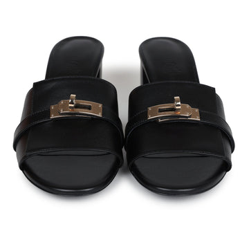 Hermes Gigi 50 Sandals 37.5 EU Black Calfskin PermabraES Hardware