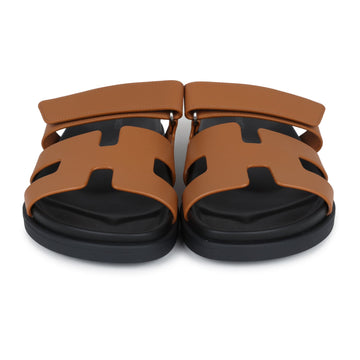 Hermes Chypre TEShno Sandals Naturel Calfskin Palladium Hardware 38 EU
