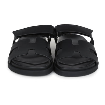 Hermes Chypre TEShno Sandals Black Calfskin Palladium Hardware 38 EU