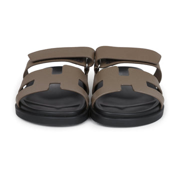 Hermes Chypre TEShno Sandals Etoupe Epsom Palladium Hardware 40 EU