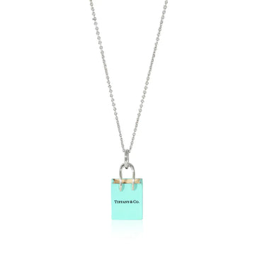 Tiffany & Co. Blue Enamel Shopping Bag Charm Necklace in Sterling Silver