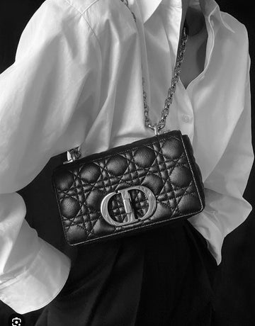 DIOR Black Calfskin Cannage Small Caro Bag (New)
