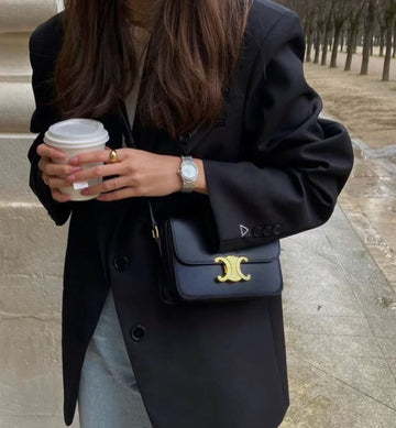 CELINE Black Shiny Calfskin Teen Triomphe CroESbody Bag
