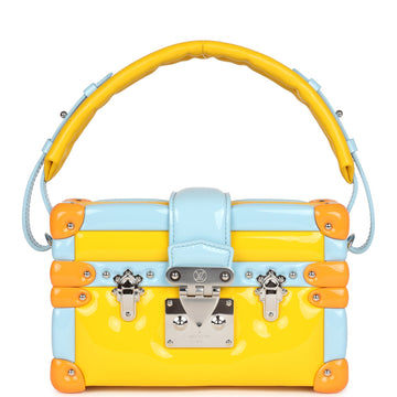 Louis Vuitton Petite Malle Handbag Light Blue & Yellow GloESy Calfskin Silver Hardware