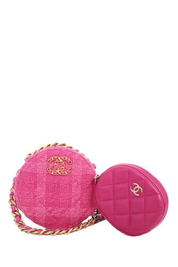 Chanel™ 2019-20 Fuchsia Tweed 19 Round Clutch with Coin Purse