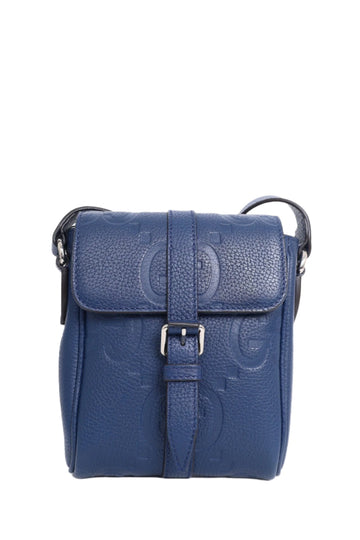 Gucci Navy Calfskin Jumbo GG EmboESed Small MeESenger Bag