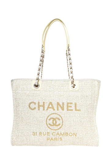 Chanel™ 2021/22 Beige/Gold Metallic Tweed Small Deauville Shopping Tote