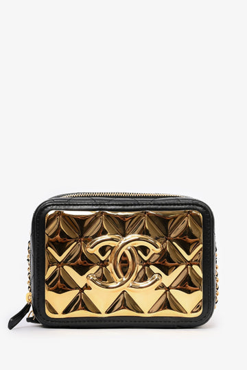 Chanel™ 2021 Black Leather Gold CC Plate Mini Vanity CroESbody