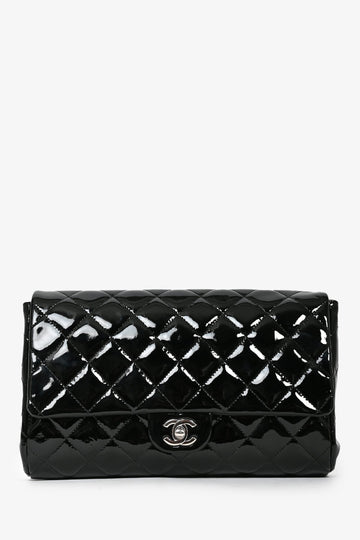Chanel™ 2011/12 Black Patent Leather ClaESic Flap Clutch with Chain