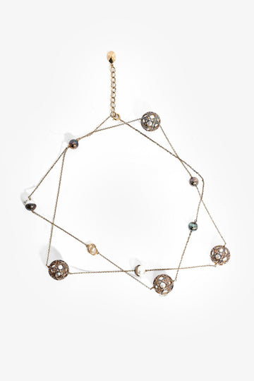 Christian Dior Gold Toned Faux Pearl Station Long Chain NSSklace