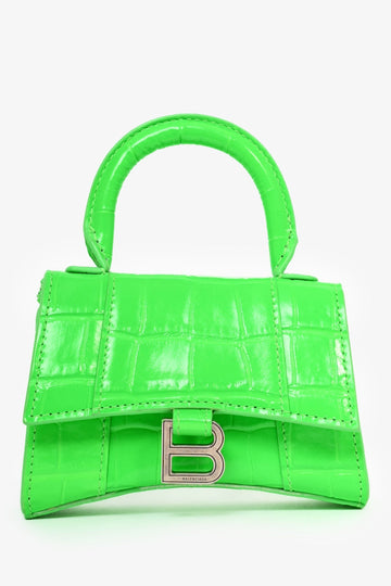 Balenciaga Neon Green Croc EmboESed Nano HourglaES CroESbody