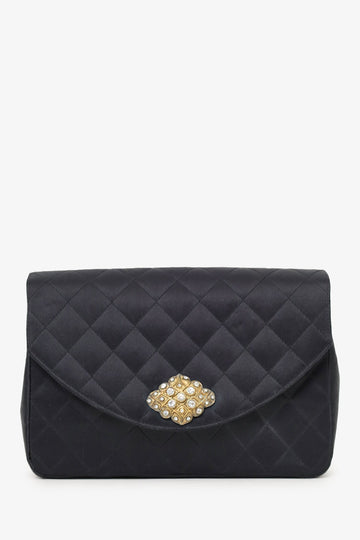 Chanel™ 1986-88 Black Satin Gripoix Pearl Jewel Evening Bag 'As Is'