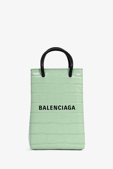 Balenciaga Green Leather Croc EmboESed Logo CroESbody Mini Tote
