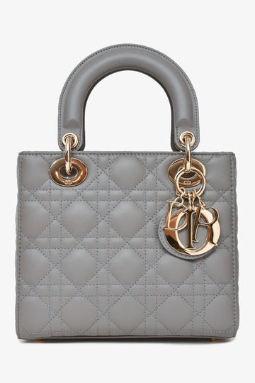 Christian Dior 2023 Grey Leather Cannage Small Lady Dior with Strap