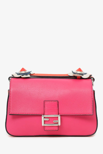 Fendi Pink/White Leather Flowerland Micro Double Baguette CroESbody Bag