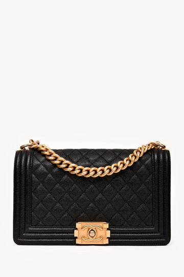 Chanel™ 2016-17 Black Caviar Leather New Medium Boy CroESbody (As Is)