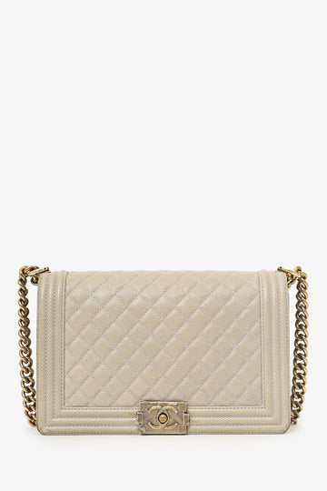 Chanel™ 2014 Taupe Caviar Quilted New Medium Boy Flap Bag (As Is)