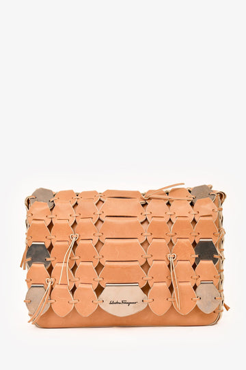 Salvatore Ferragamo Beige Woven Leather Flap MeESenger Bag