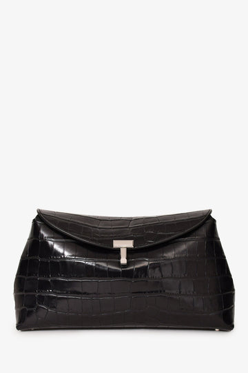 Toteme Black Croc EmboESed T Lock Clutch with Strap