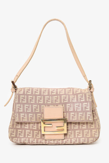 Fendi Beige/Pink Canvas Zucchino Mini Mama Baguette Shoulder Bag