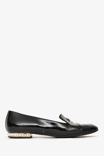 Chanel™ Black Patent Leather CC Logo Slip Ons Size 40.5 (As Is)