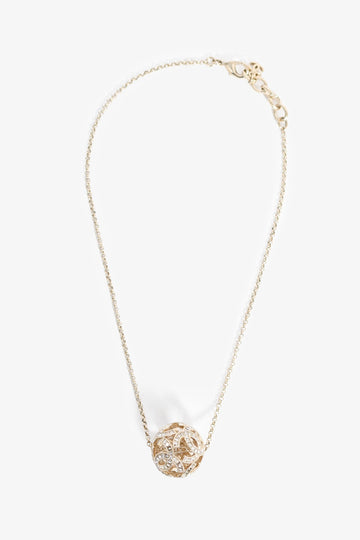 Chanel™ Gold Tone Baguette Crystal CC Ball Pendant NSSklace